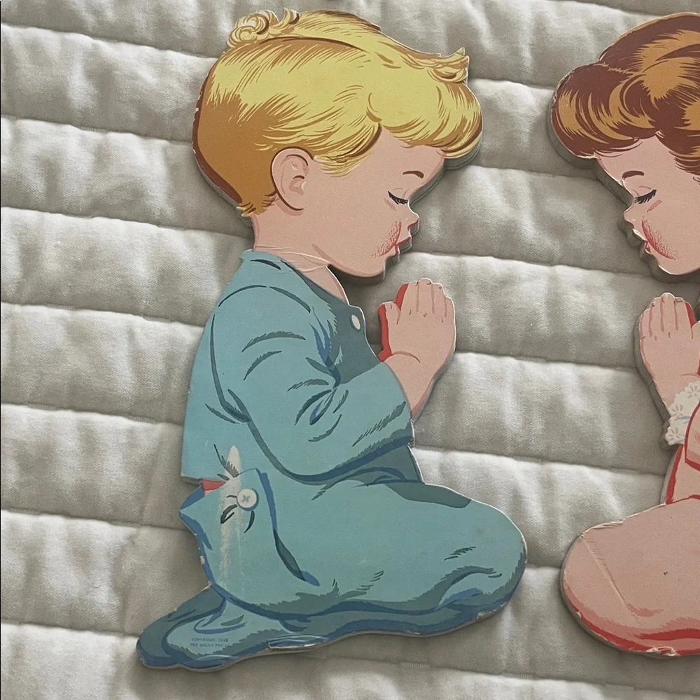 VINTAGE Nursery Wall Art RETRO Praying Children Wall Art 5 PIECES Adorable